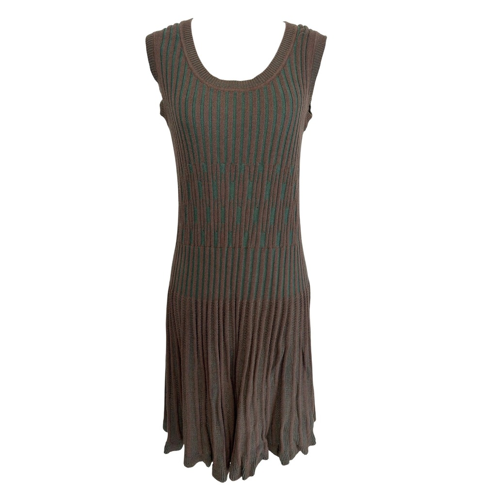 Max Studio Whimsigoth Rib Knit Sweater Dress L Sleeveless Brown Green 90s Grunge